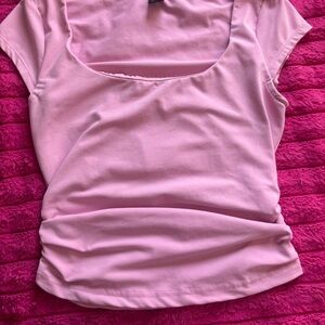 Chic Pink Fitted Cap Sleeve Blouse